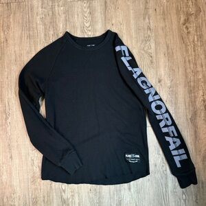 Women’s Flag Nor Fail Black Waffle Knit Logo Long Sleeve Size Small